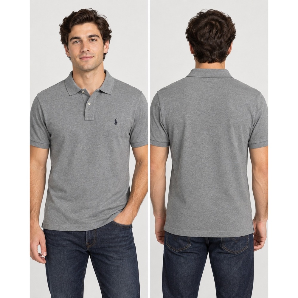 Classic Polo Ralph Lauren Mens Grey Short Sleeve Cotton Pique Polo Shirt Size M